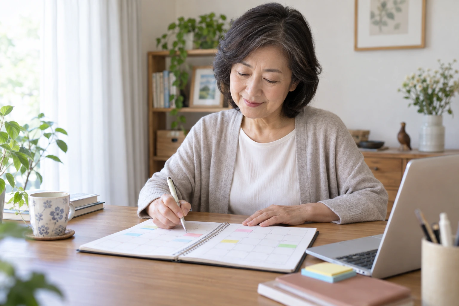 応募する求人の勤務日数と一日の予定を照らし合わせる60歳以上の女性