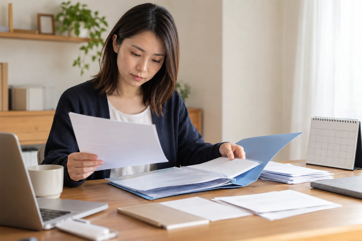 退職前に雇用保険の書類と手続きを整理する女性