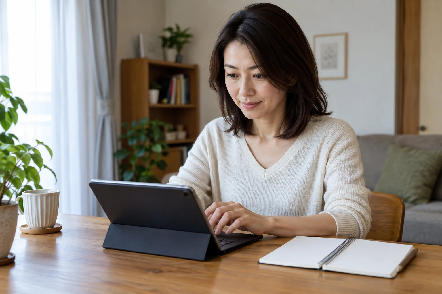 日本人女性が求職登録の基本情報を入力する