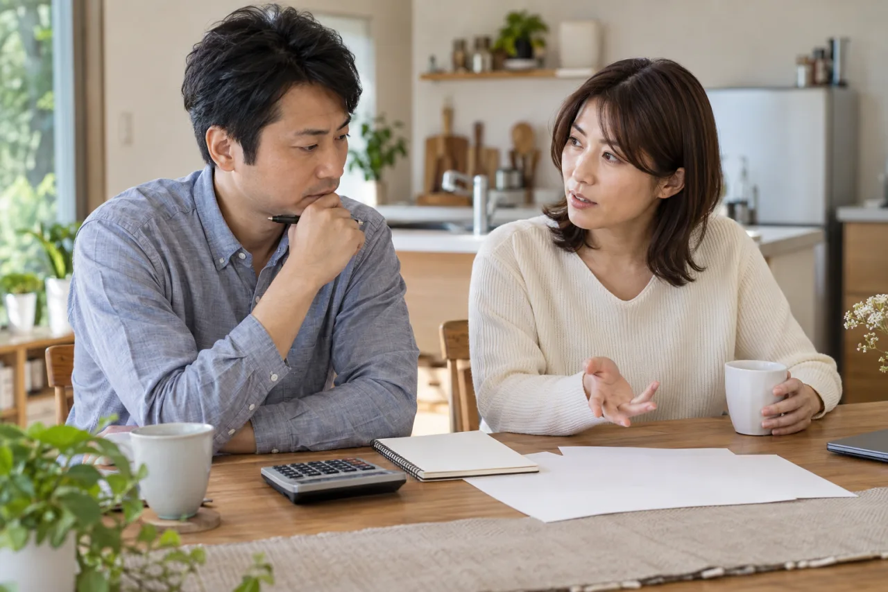 婚活の費用と時間を相談する日本人の男女
