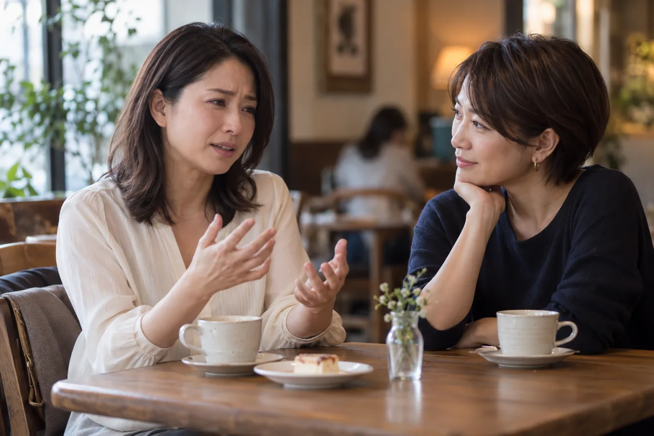 婚活の悩みを信頼できる友人に相談する女性