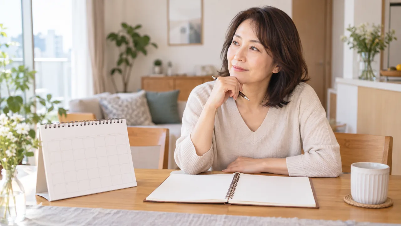 婚活の30日間を振り返る女性と空白のカレンダー