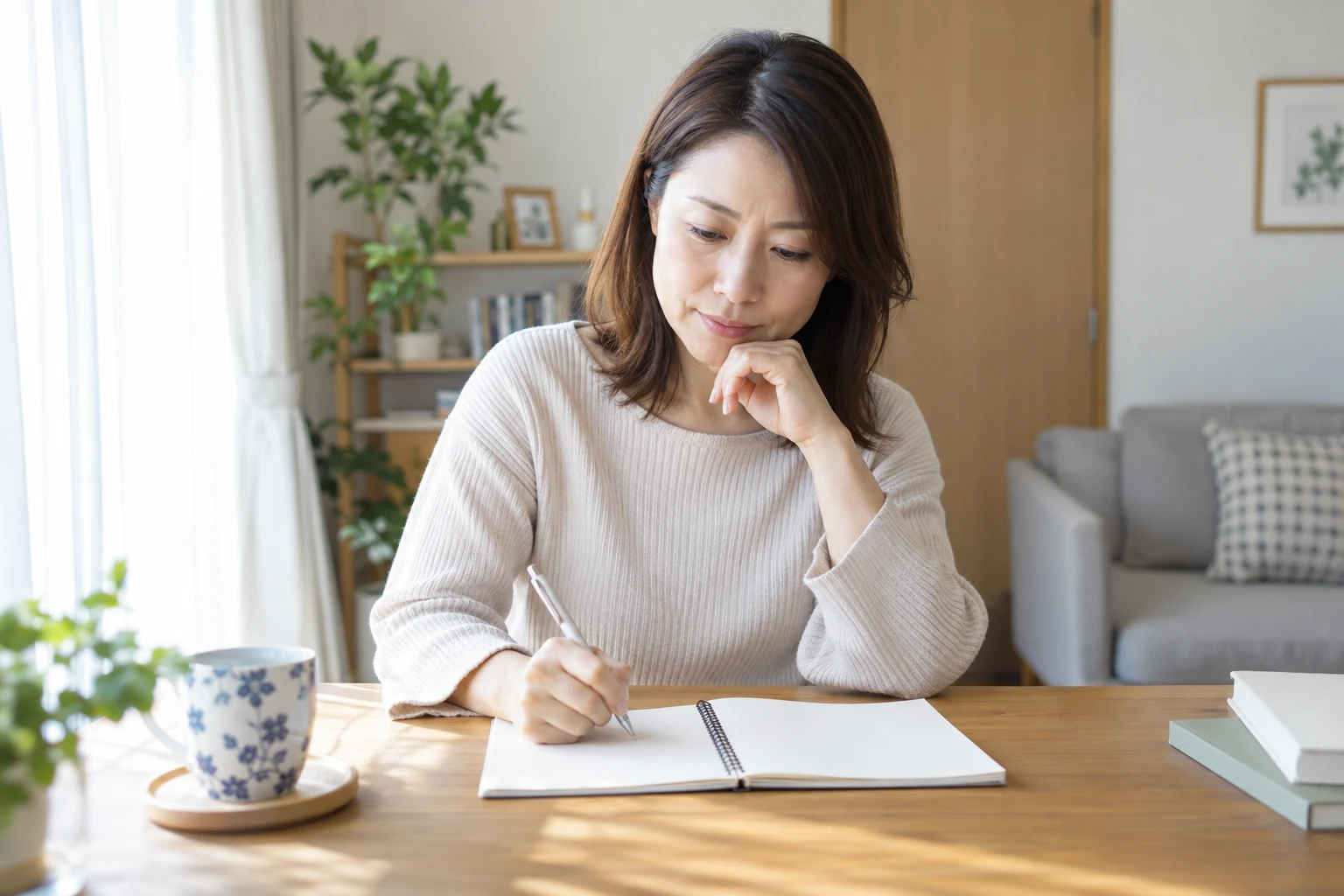 日本人女性が婚活カウンセリング前に希望条件と不安を書き出す様子