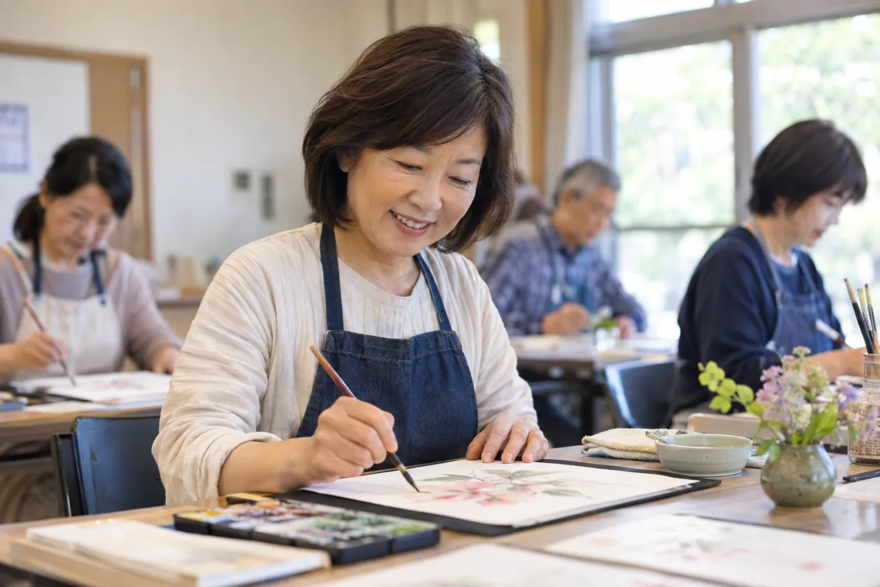 日本人女性が地域の趣味の場で50代からの出会いを考えている