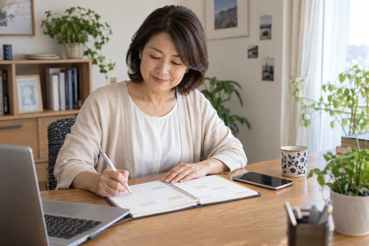 日本人女性が希望する連絡頻度と会う条件をノートに整理している