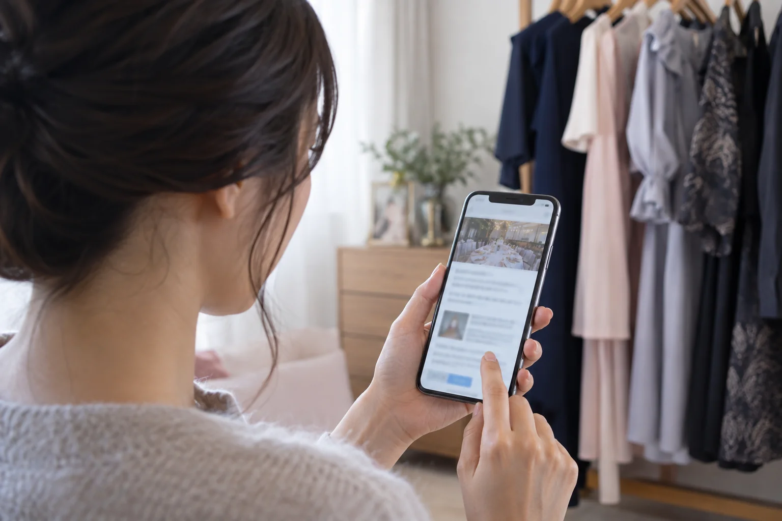 参加する回の案内をスマートフォンで確認する女性