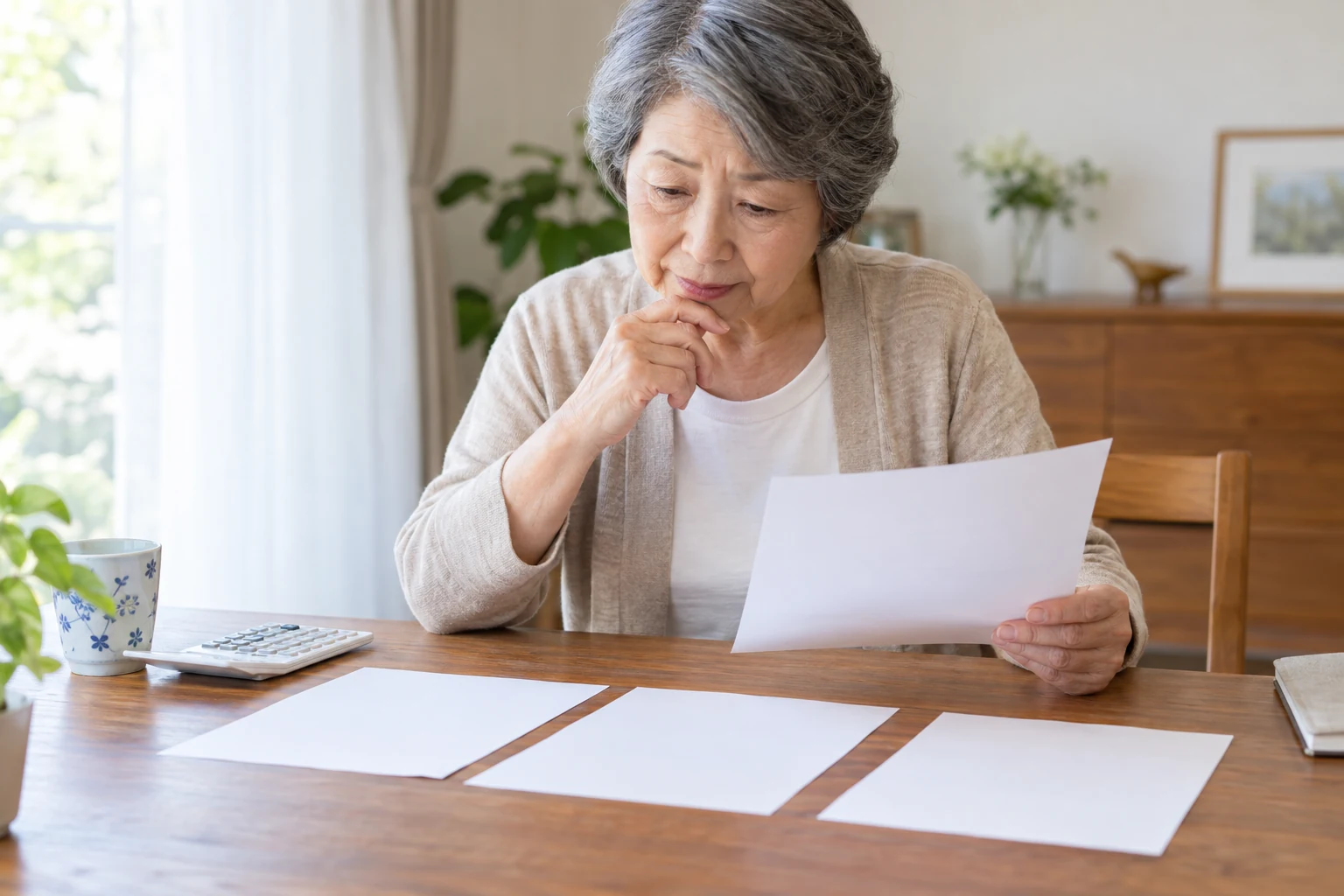 日本人女性が有料老人ホームの料金表を入居時と毎月に分けて確認する