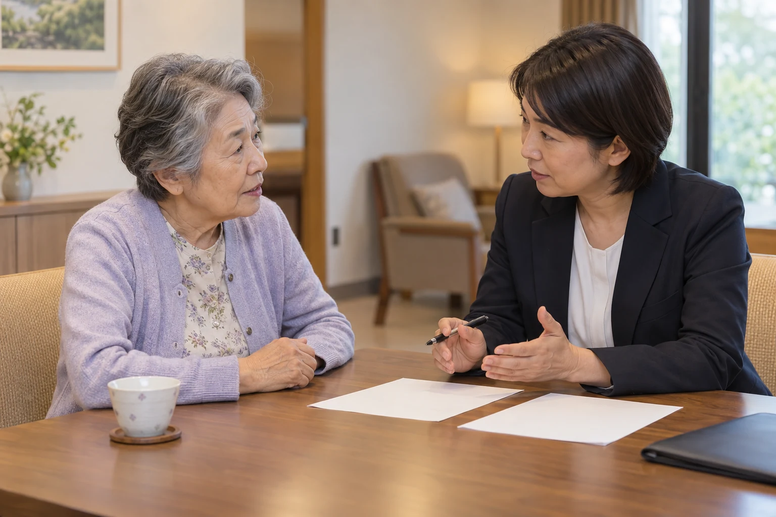 日本人女性が有料老人ホームの退去と住み替え条件を確認する
