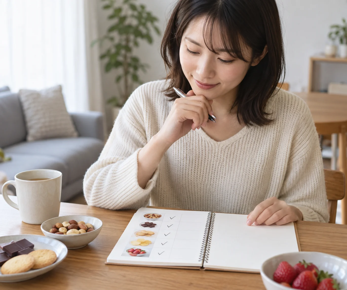 一週間の間食記録を見返して次の工夫を一つ選ぶ日本人女性