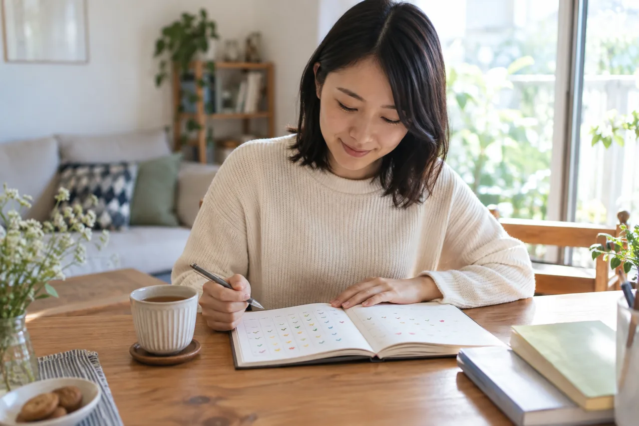 日本人の一人暮らしの女性が一週間の気分と予定をノートで振り返る