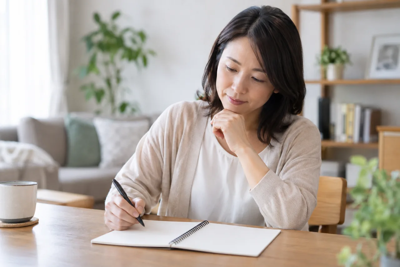 日本人の一人暮らしの女性が結婚相談所の比較表を見ている