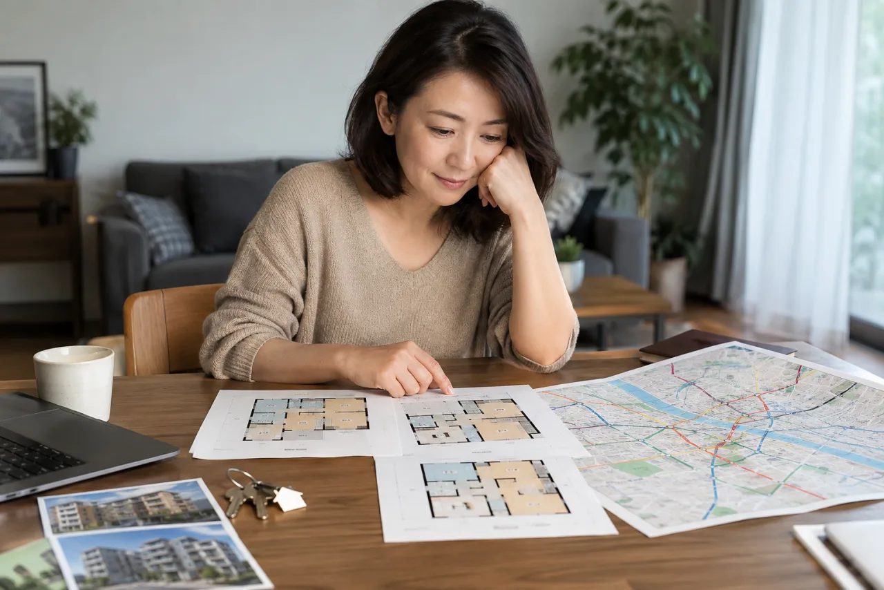 日本人女性が一人暮らしの健康相談と受診の準備をする