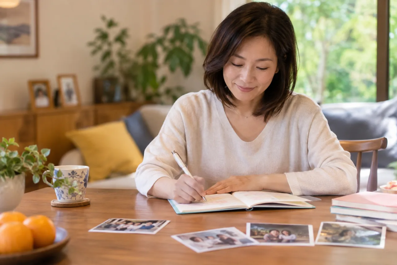 日本人女性が一年間の暮らしと人間関係の計画をノートに書く
