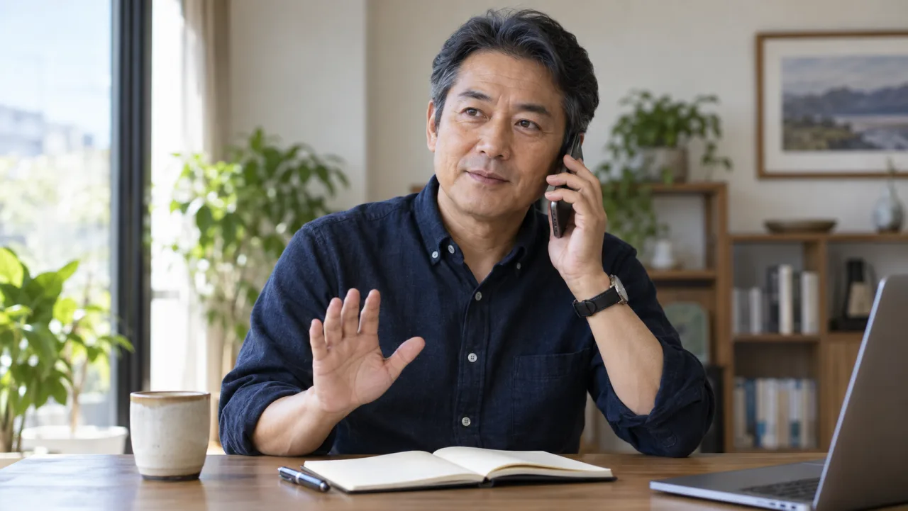 日本人の50代男性が地域活動の交通費と参加費をカレンダーと財布で確認している様子