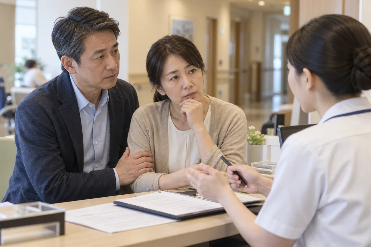 医療や介護の相談をする日本人のカップル