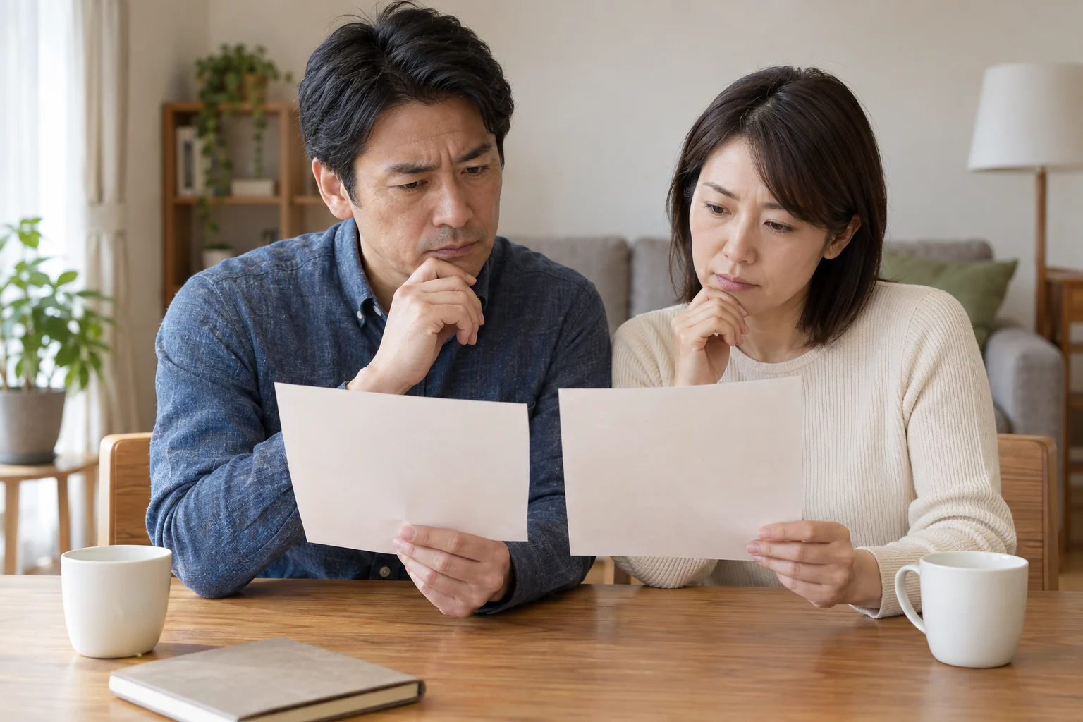 住民票の関係をイメージした書類をふたりで確認する様子