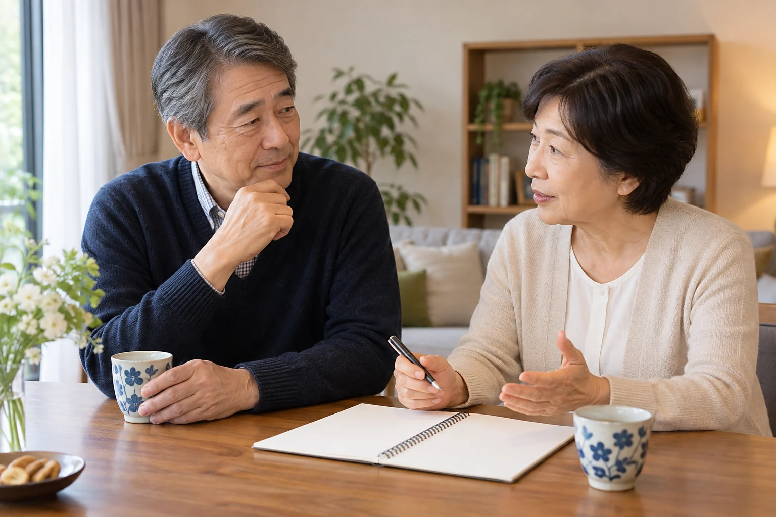 将来の医療や相続の希望をノートに書く日本人のカップル