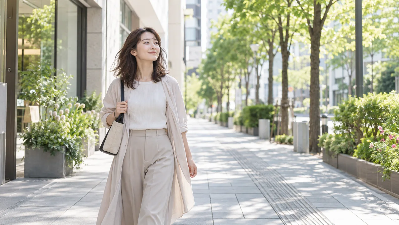 日本人女性がノートを横に置いて短い境界線のメッセージをパソコンで作成している