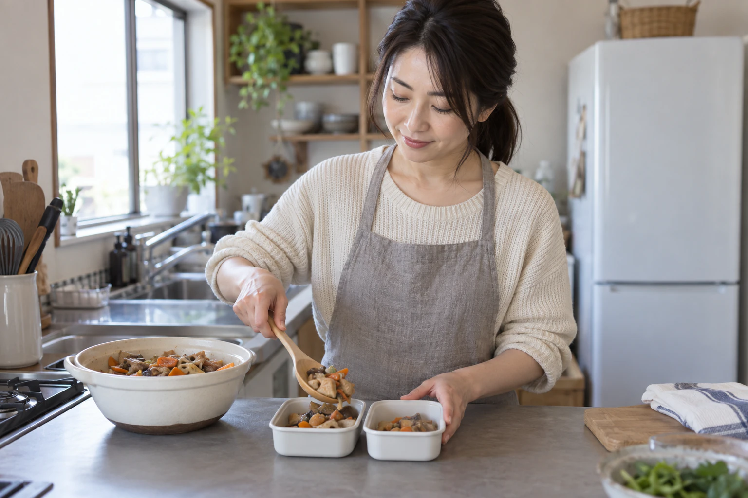 食べる回数から一食分ずつの容器数を決め、使う分だけ作るイメージ