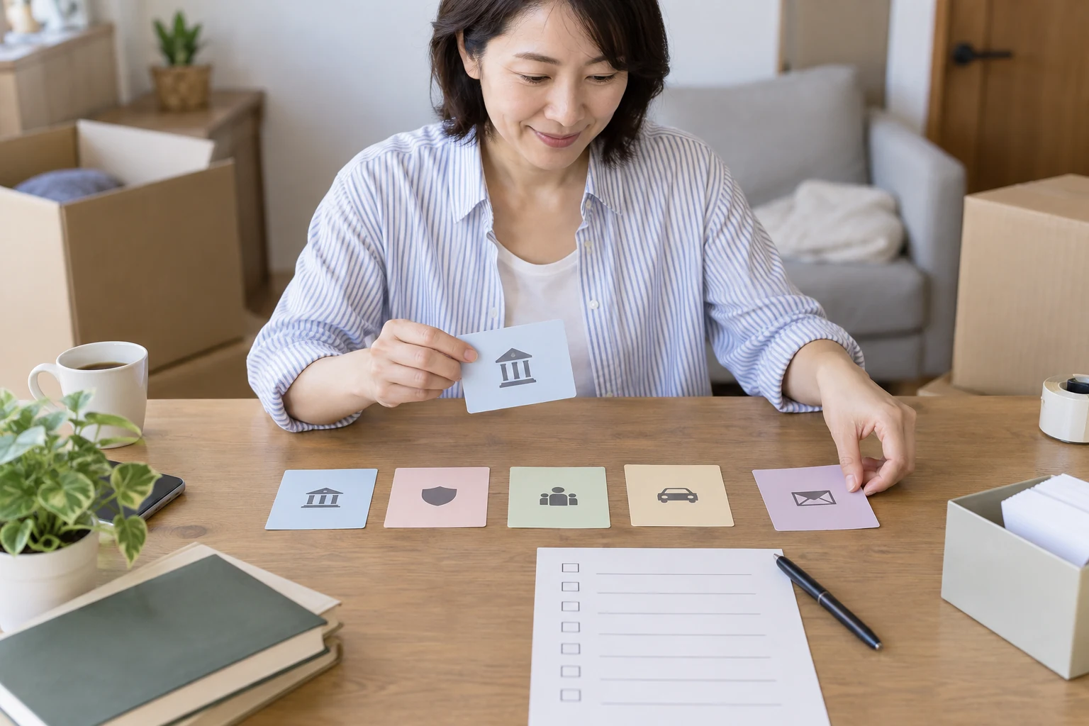 日本人女性が引越し後の住所変更先をチェックする