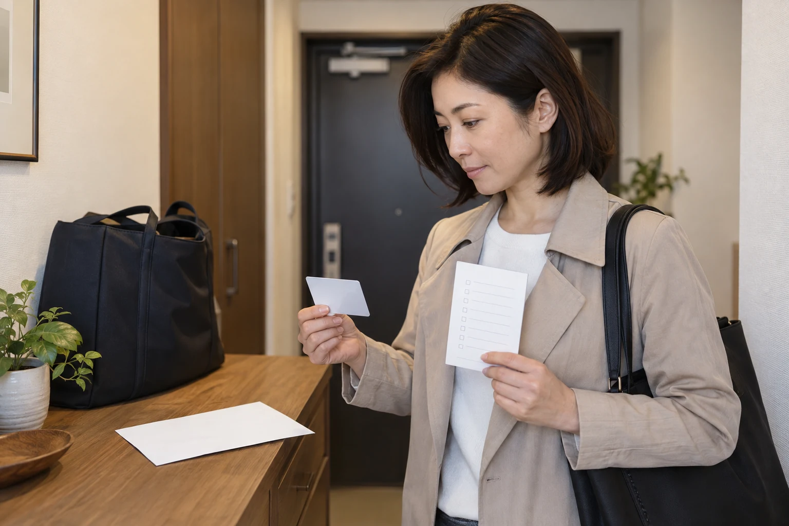 日本人女性が免許証住所変更の持ち物を最終確認する