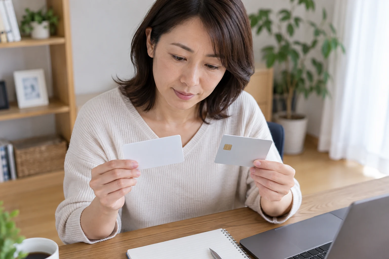 日本人女性がマイナンバーカードと運転免許証の住所情報を確認する