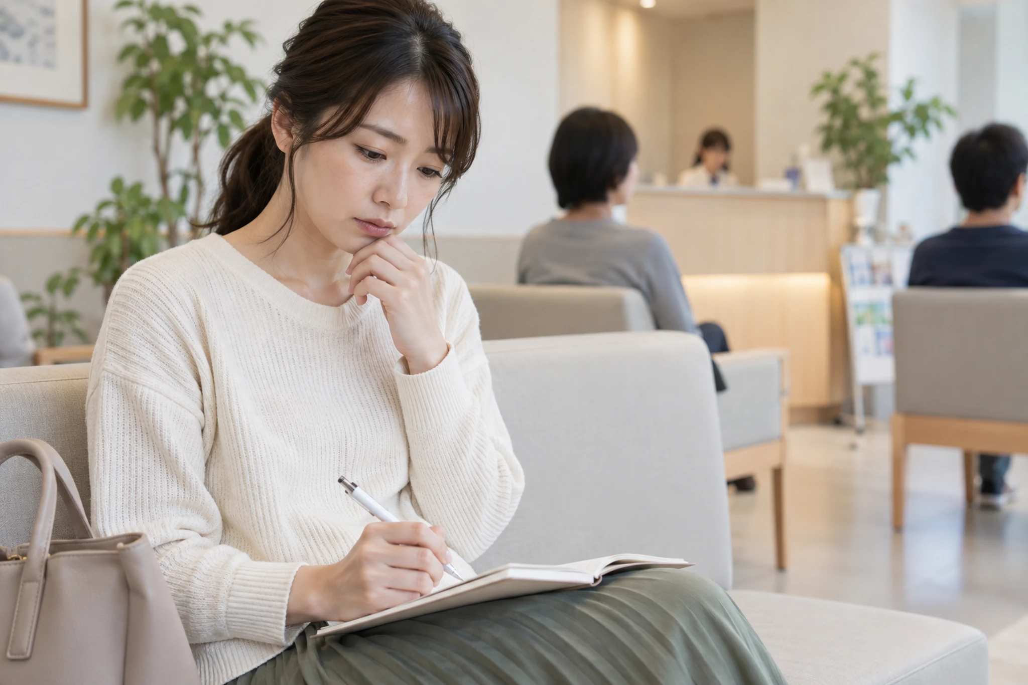 皮膚科への相談を考え症状の経過をノートに整理する女性