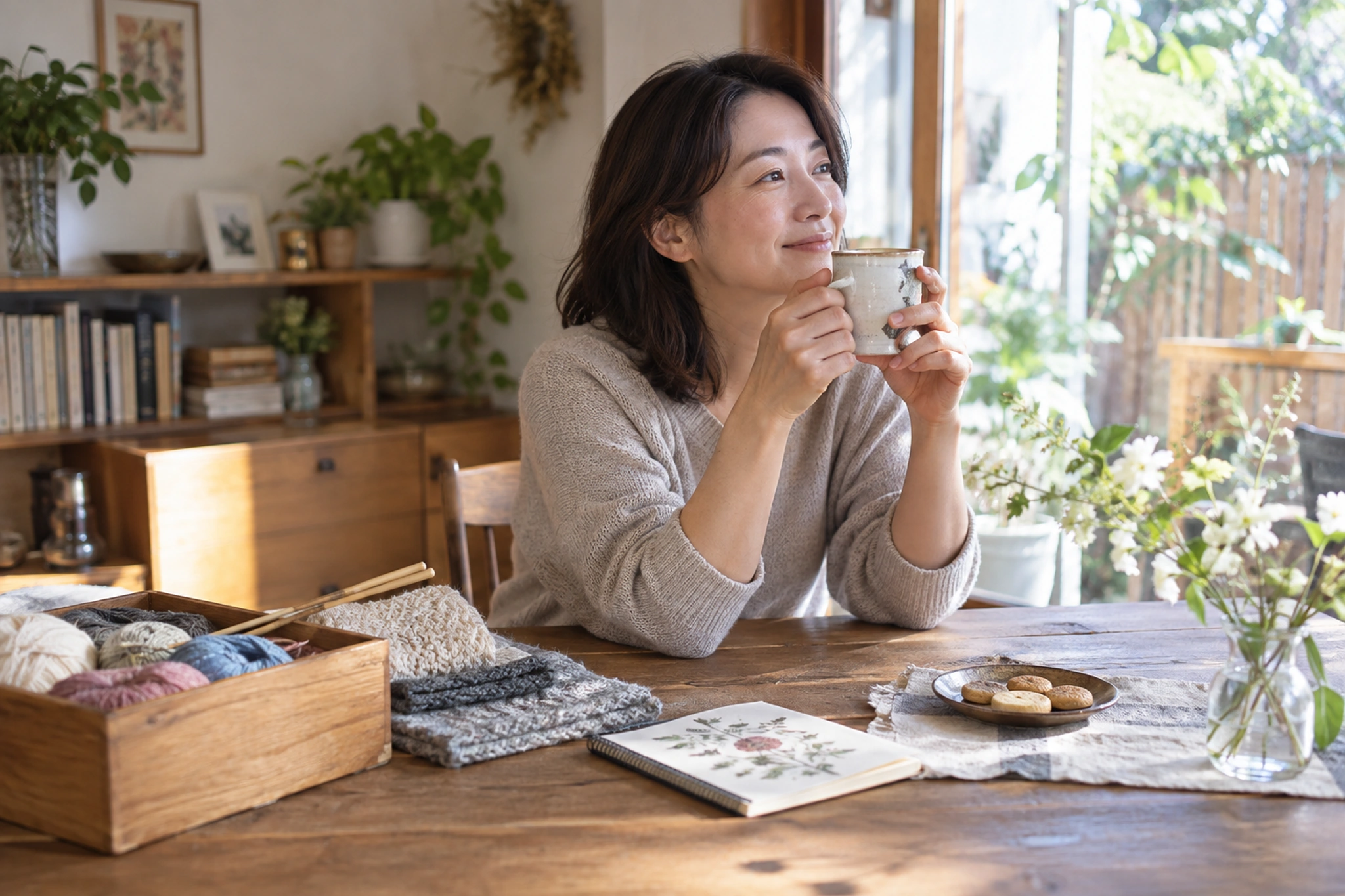 天候と体力に合わせて趣味の予定を選ぶ女性