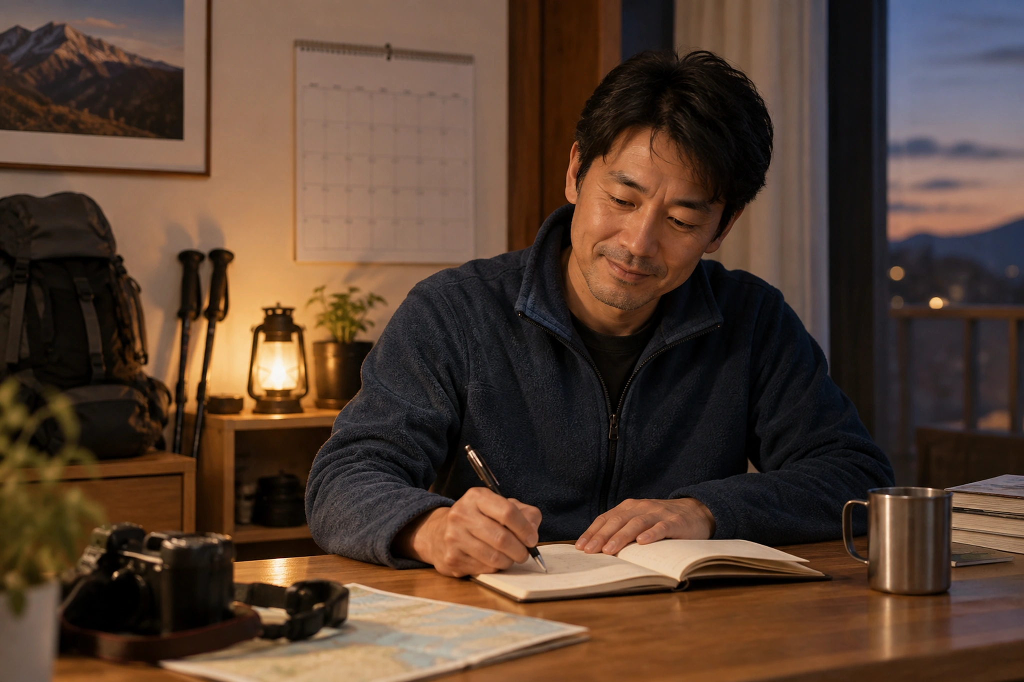 仕事と趣味と予算のバランスを考える場面