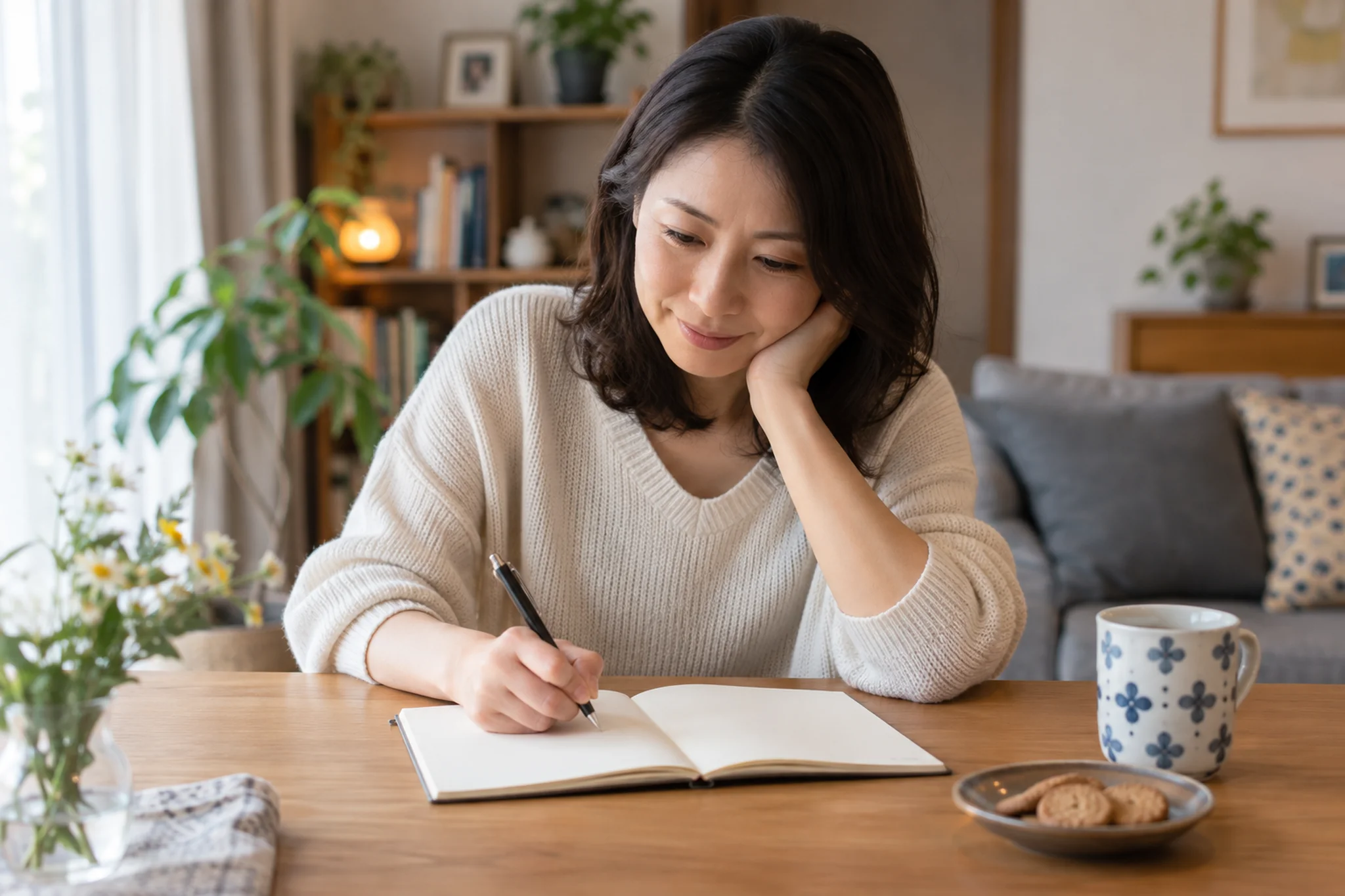 30代の休日に使える時間と月の予算を書き出して比べる場面