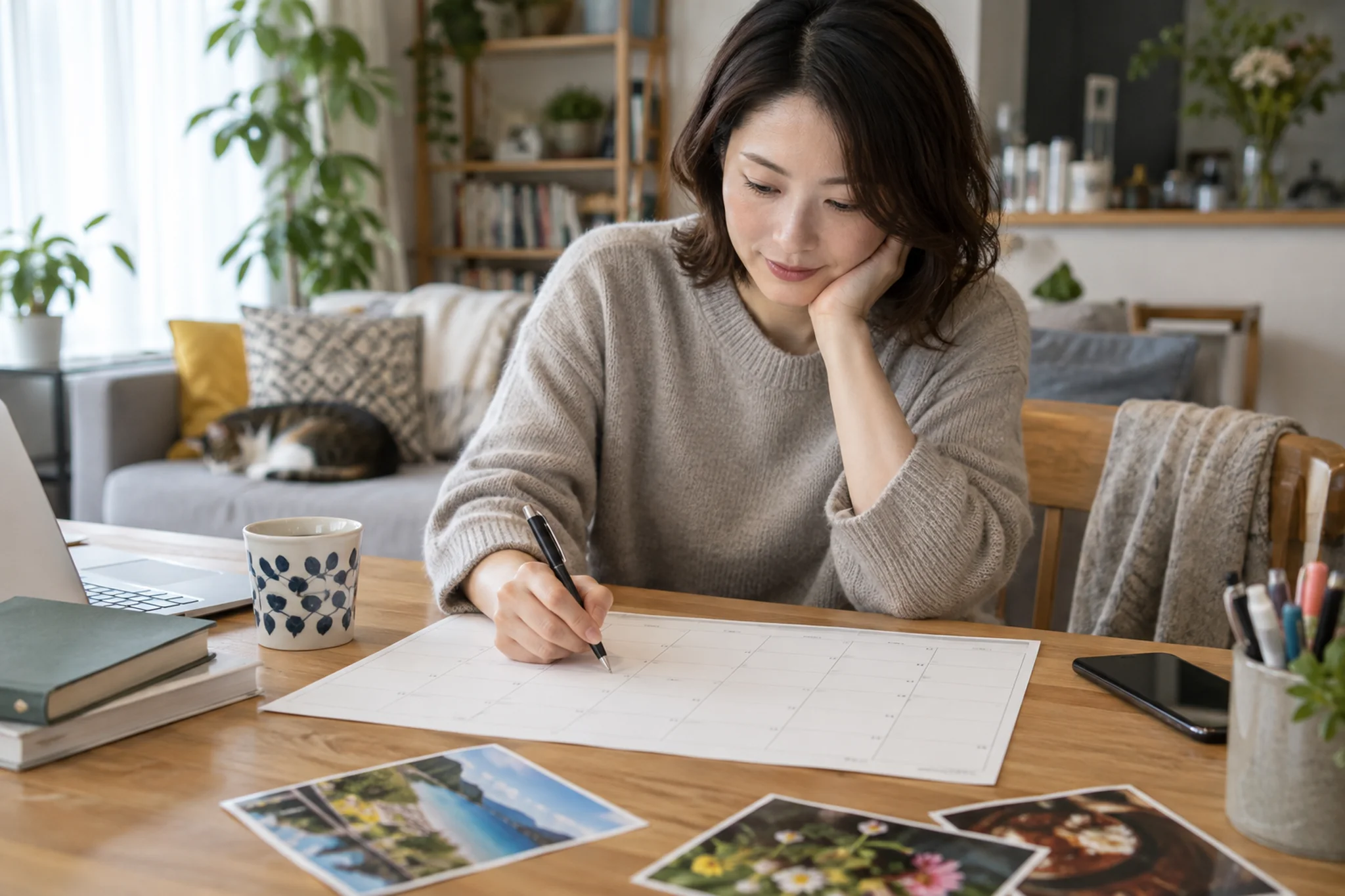 道具を買う前に費用と置き場所を確認する場面