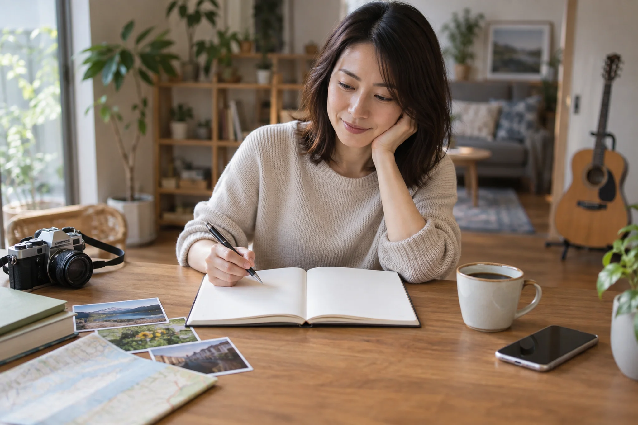 忙しい週に趣味の頻度を下げる予定を考える場面