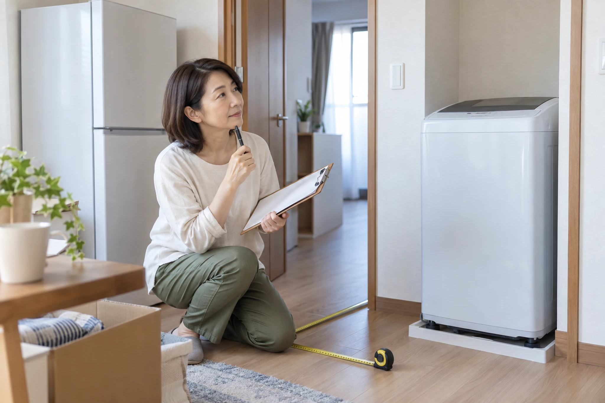 間取りに家電を配置して通路を確認するイメージ