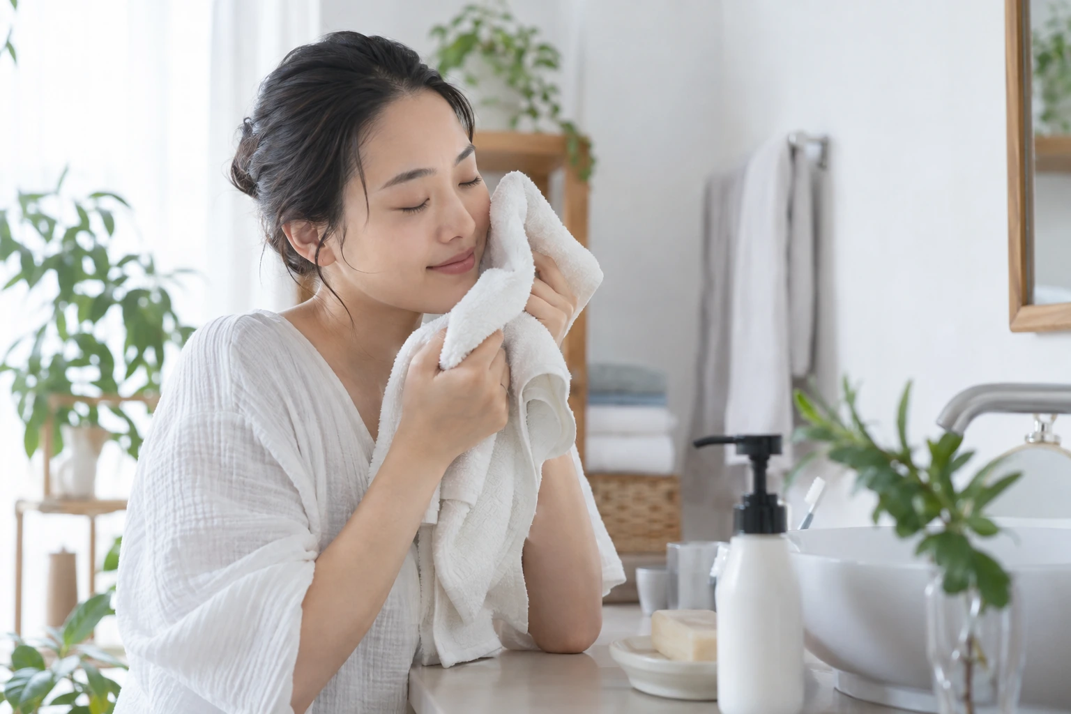 酵素洗顔の使用後に説明書を確認する女性