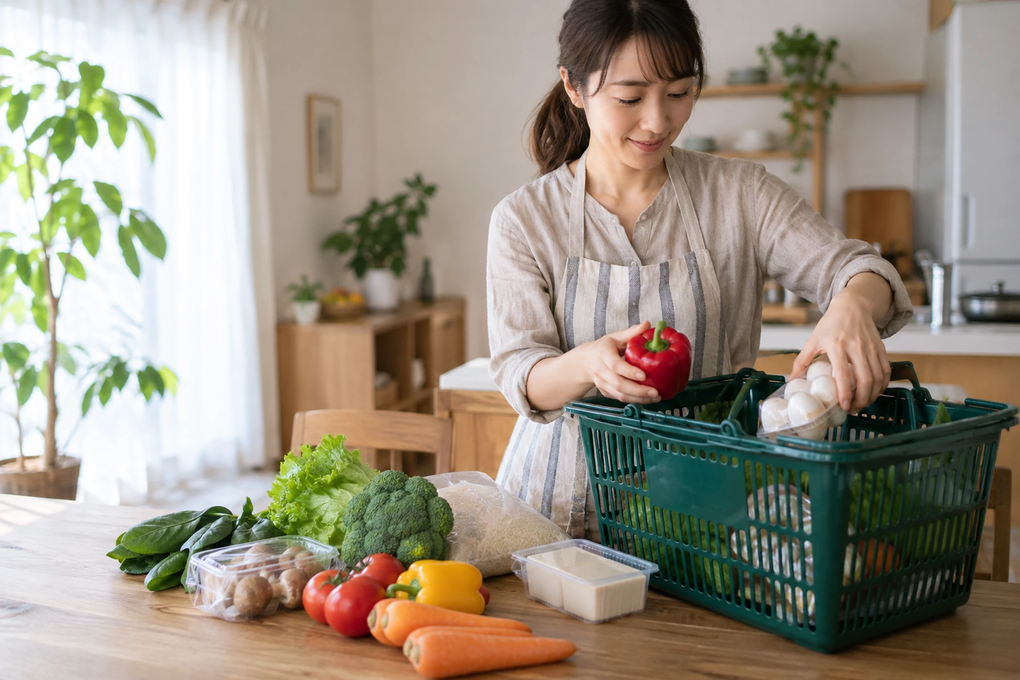 一人分の食材を買い物前にノートで整理する場面