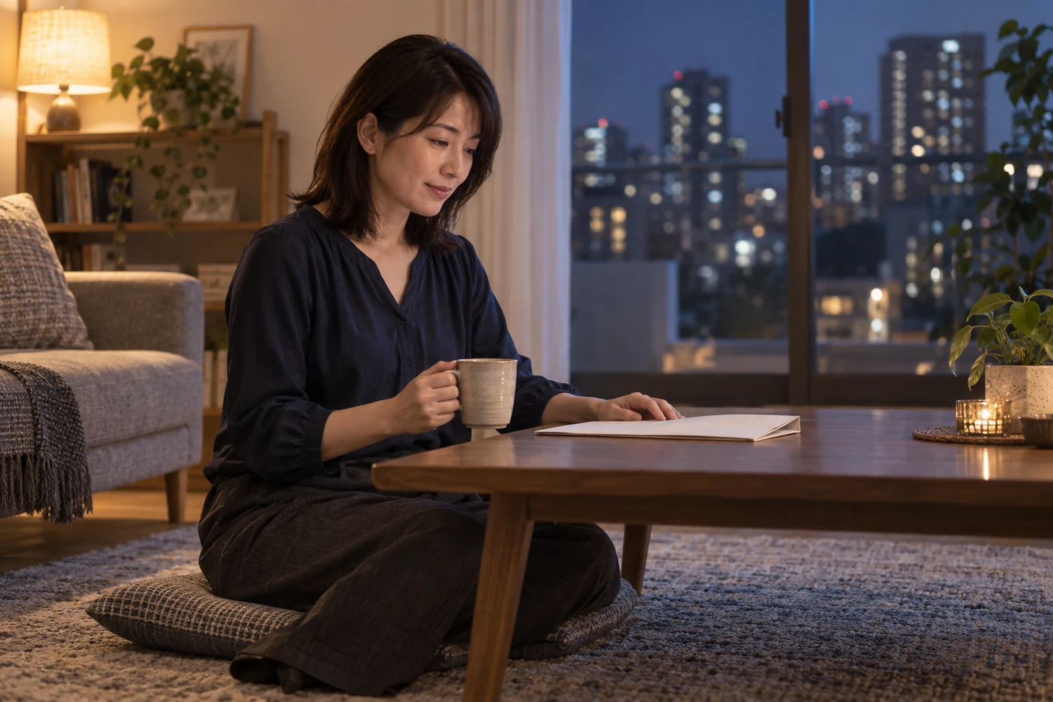 見積書と説明資料を自宅へ持ち帰り施術を考える女性