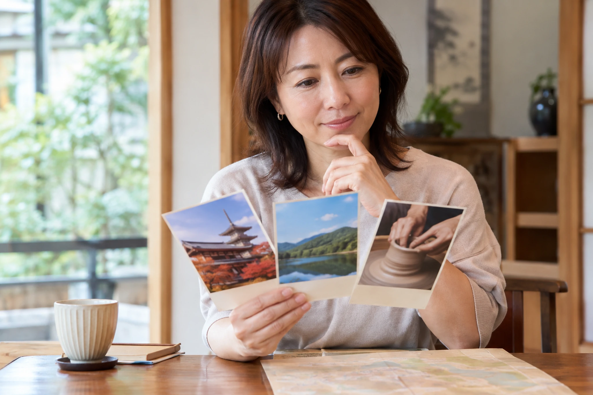 日帰りひとり旅の行き先と条件を計画する場面