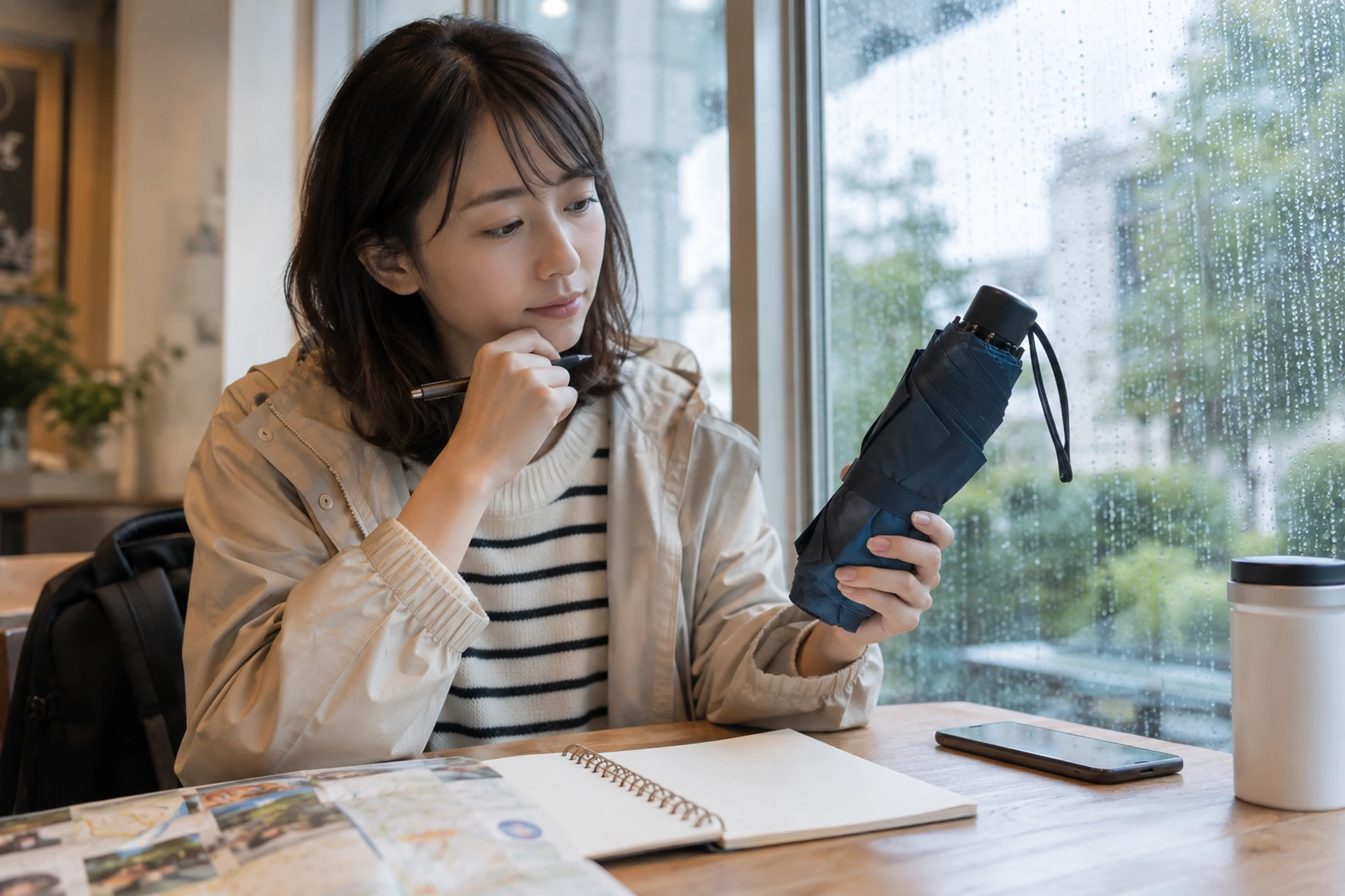 日帰り旅の荷物を準備する場面