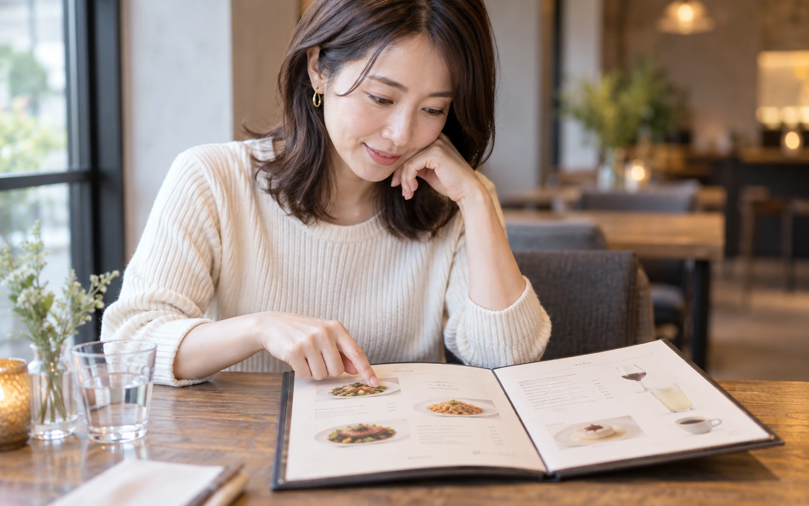 メニューを見ながら注文を決める一人外食のイメージ