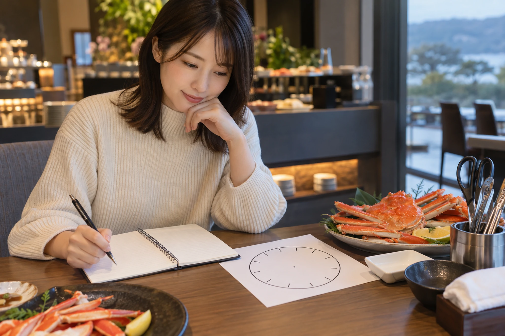 カニ食べ放題の制限時間を3区分で計画するノート