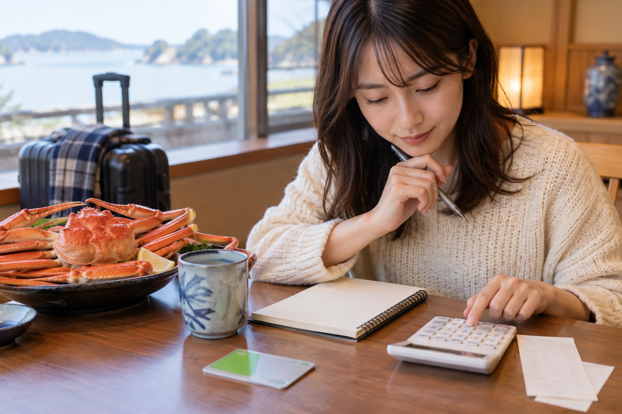 カニ食べ放題の料金と交通費を合計するノート