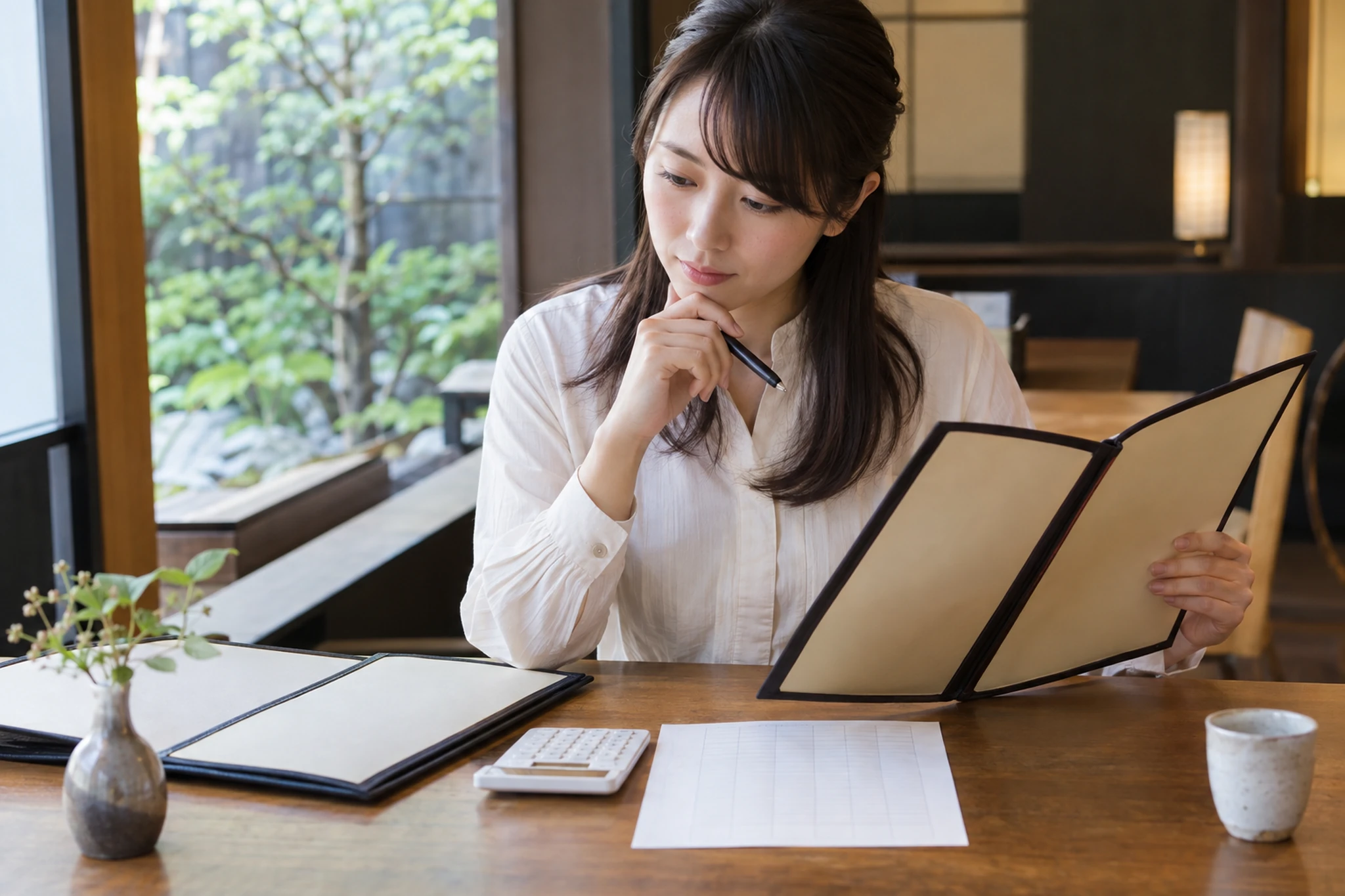 コース料理のメニューと予算を確認するイメージ