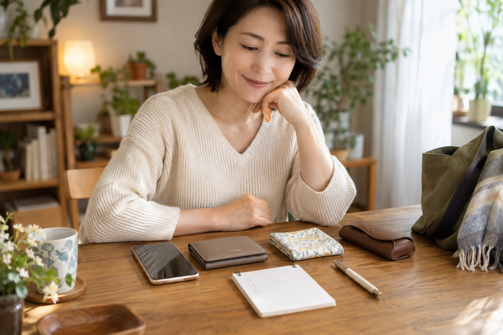 一人でしゃぶしゃぶへ行く前の持ち物を確認するイメージ