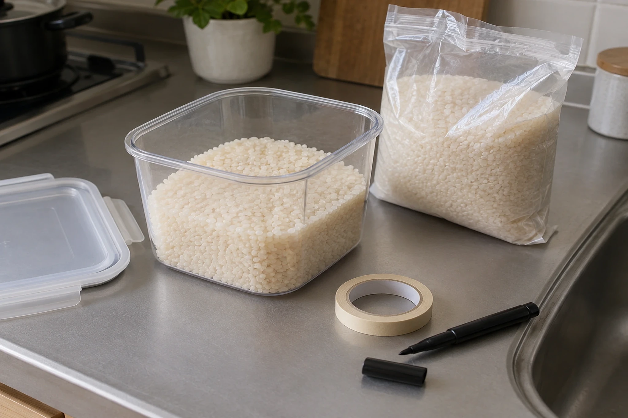 食品の開封日を書いて使う順番を管理するイメージ