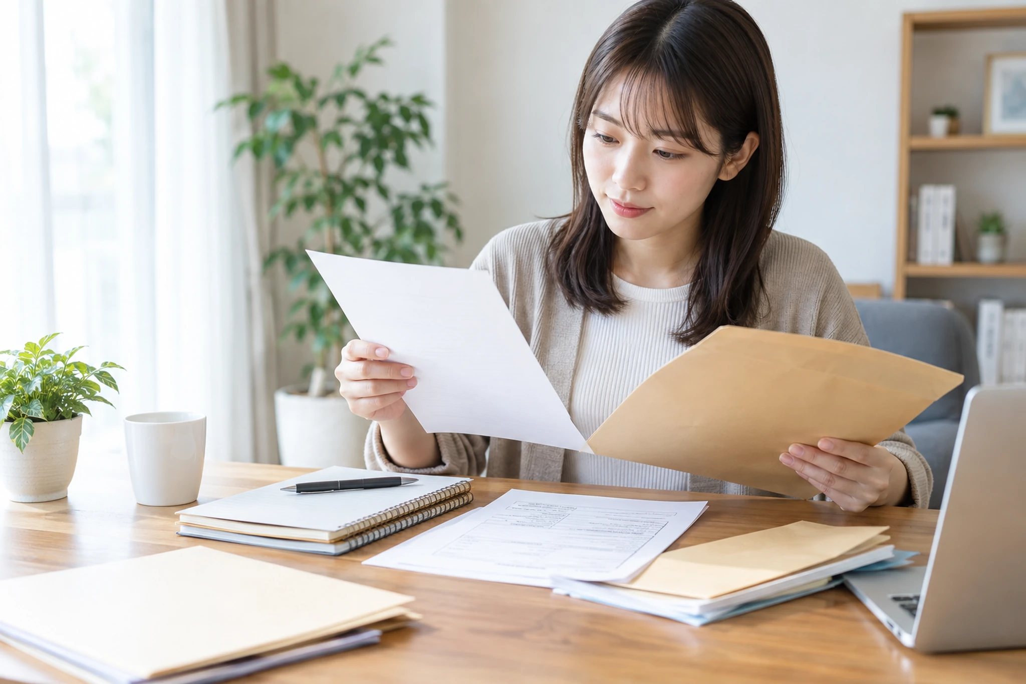 法務局や自治体への相談書類を準備する女性
