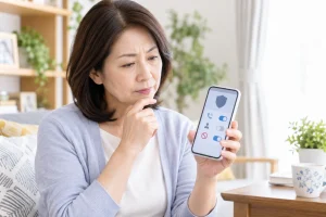 固定電話の詐欺対策を確認する女性