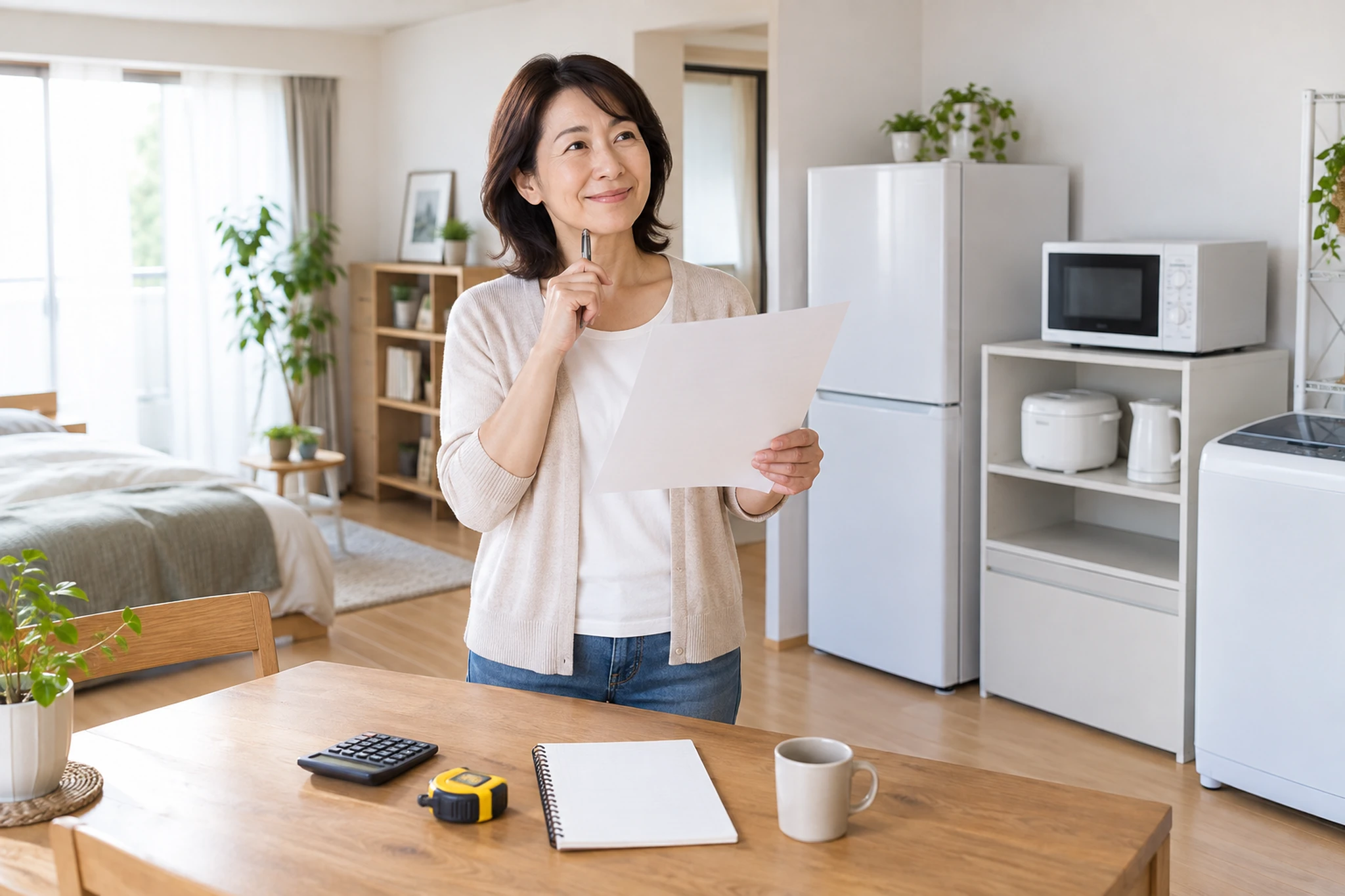 冷蔵庫を購入する前の確認項目をチェックするイメージ