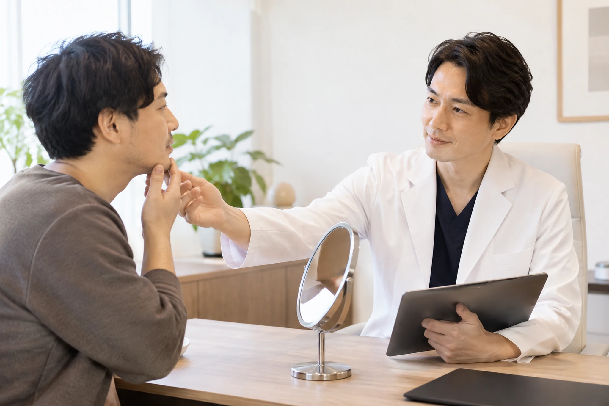 ヒゲ脱毛の契約内容を確認する男性