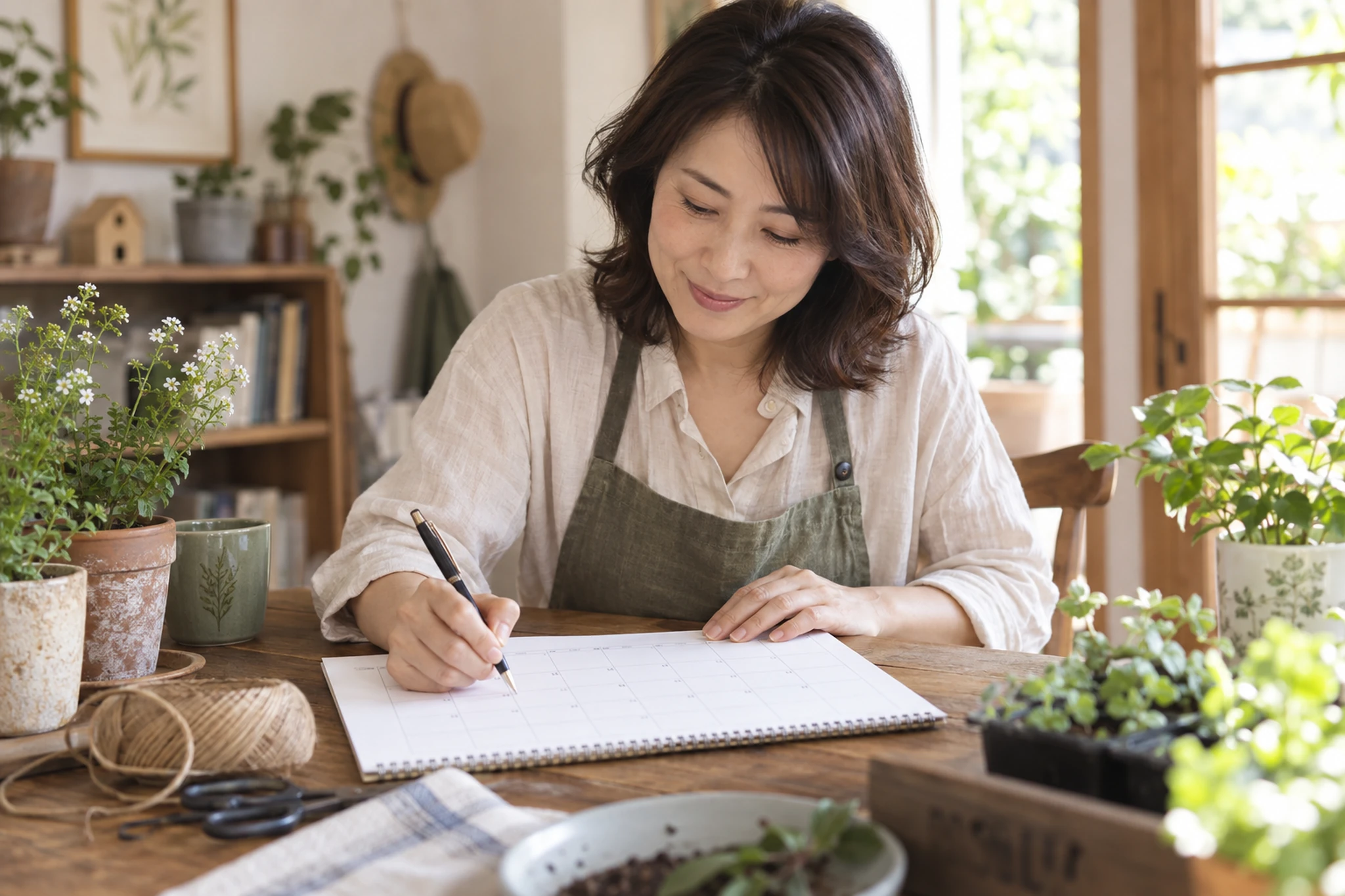 園芸の知恵を近所の人と共有する場面
