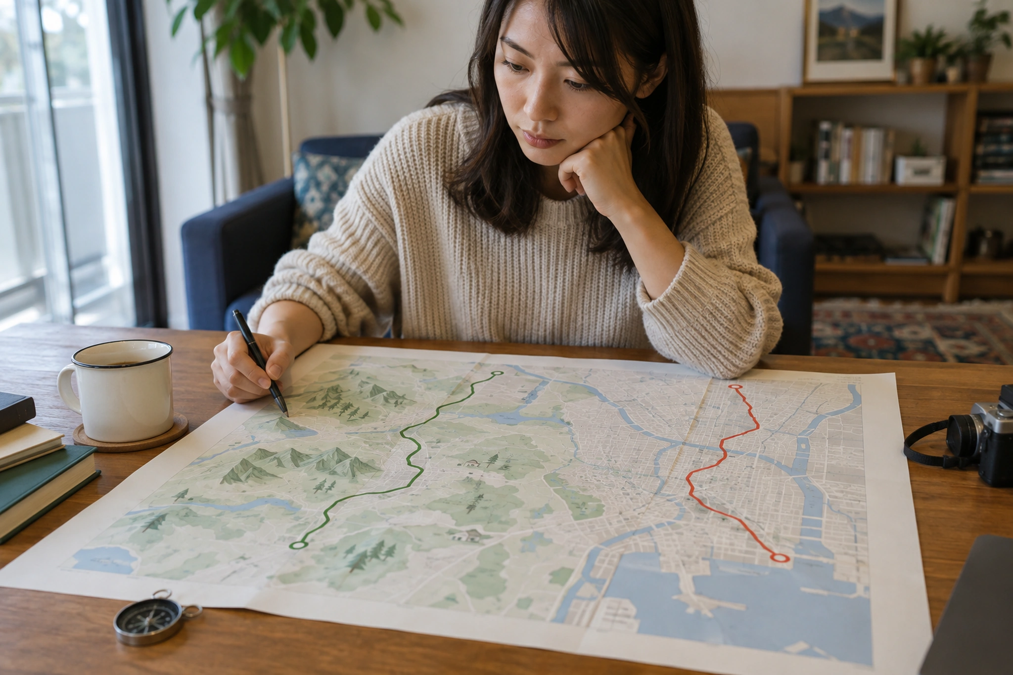 地方部ルートと都市部ルートを比較する場面